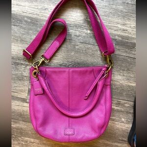 Fossil Magenta leather crossbody purse